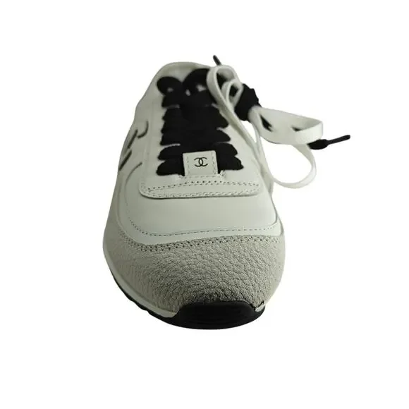 ChanelCalfskin Suede CC Womens Sneakers 38 White Black